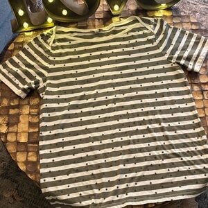 Lucky Brand Green and White Striped Tee
